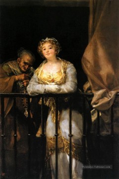clothed maja Tableau Peinture - Maja et Celestina sur un balcon Francisco de Goya